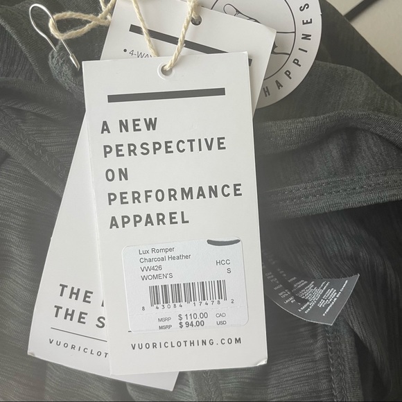 VUORI NWT LUX ROMPER JUMPSUIT CHARCOAL GREY HEATHER SMALL LARGE - Picture 7 of 8